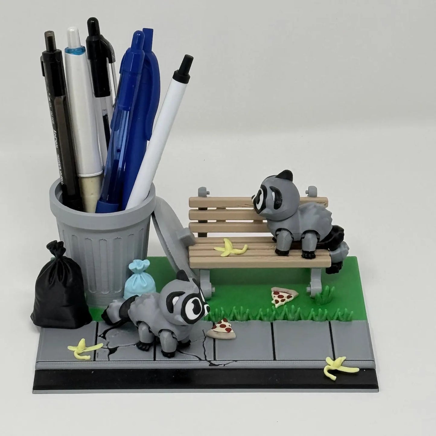 Raccoon With Bench And Trashcan