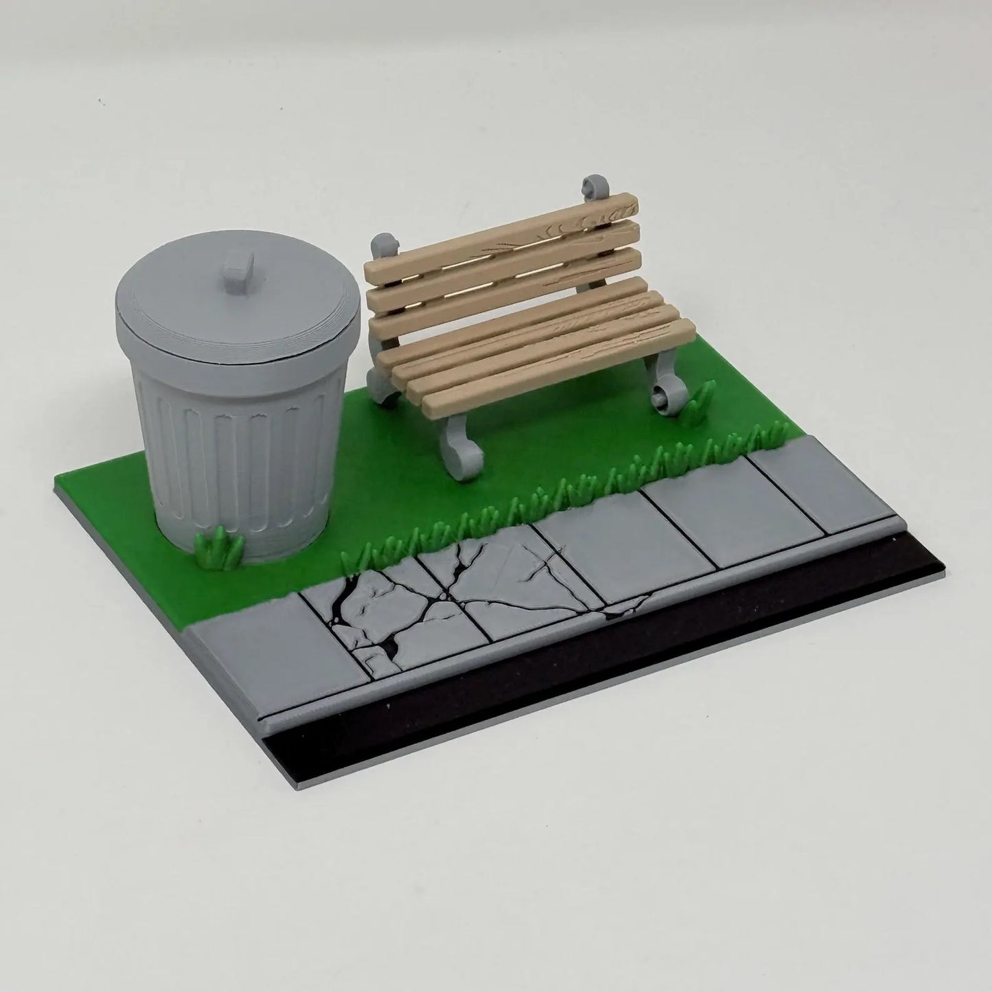 Raccoon With Bench And Trashcan